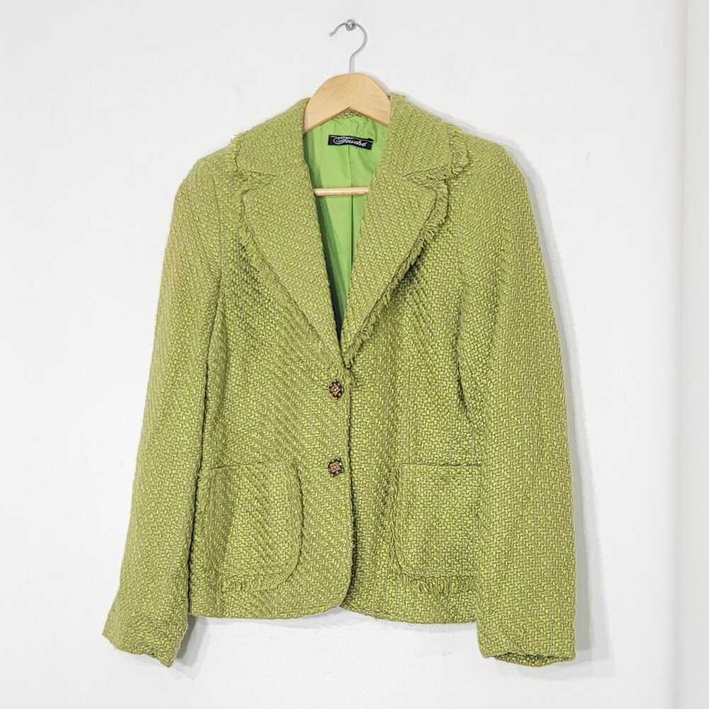 Touché Women's Green Tweed Fabric Notched Button Details Business Blazer Size 4